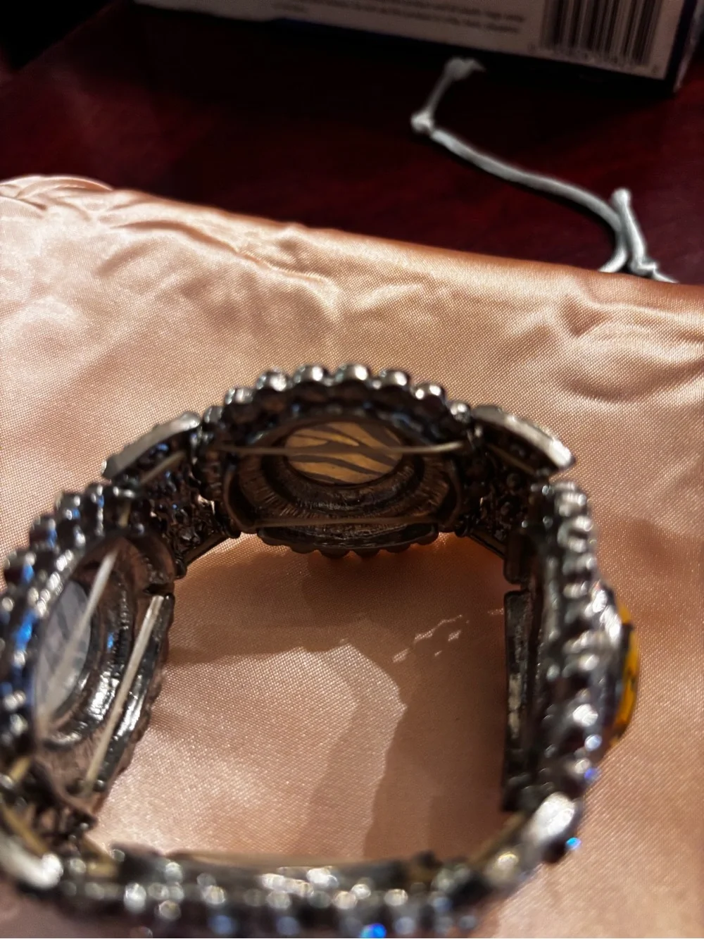 Yellow Zebra Glass Cabochon Statement Bracelet - Unbranded